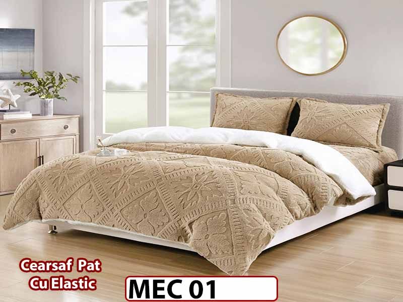 Lenjerie De Pat Cocolino Cu Blana Alba  si ELASTIC 4 piese - MEC 01