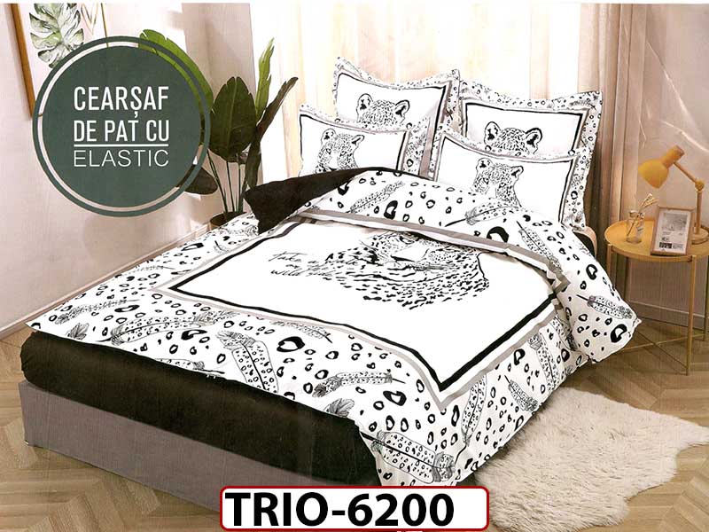 Lenjerie din finet 6 piese si cearsaf cu Elastic - TRIO6200