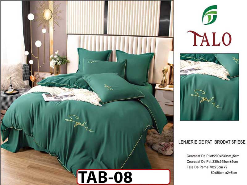 Lenjerie Bumbac Fin cu Broderie, pentru pat dublu, 6 piese - TAB08