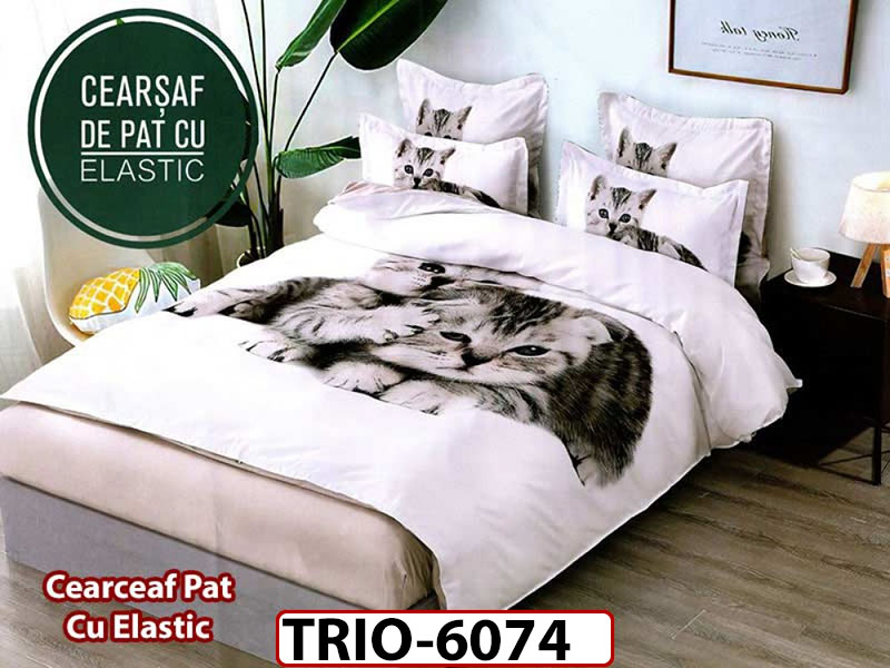 Lenjerie din finet 6 piese si cearsaf cu Elastic - TRIO6074